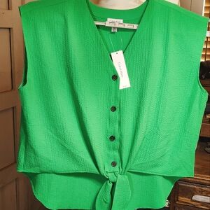 Calvin Klein Crop Front Tie Top Soft Kelly Green Sleeveless Collarless. Size 2XL